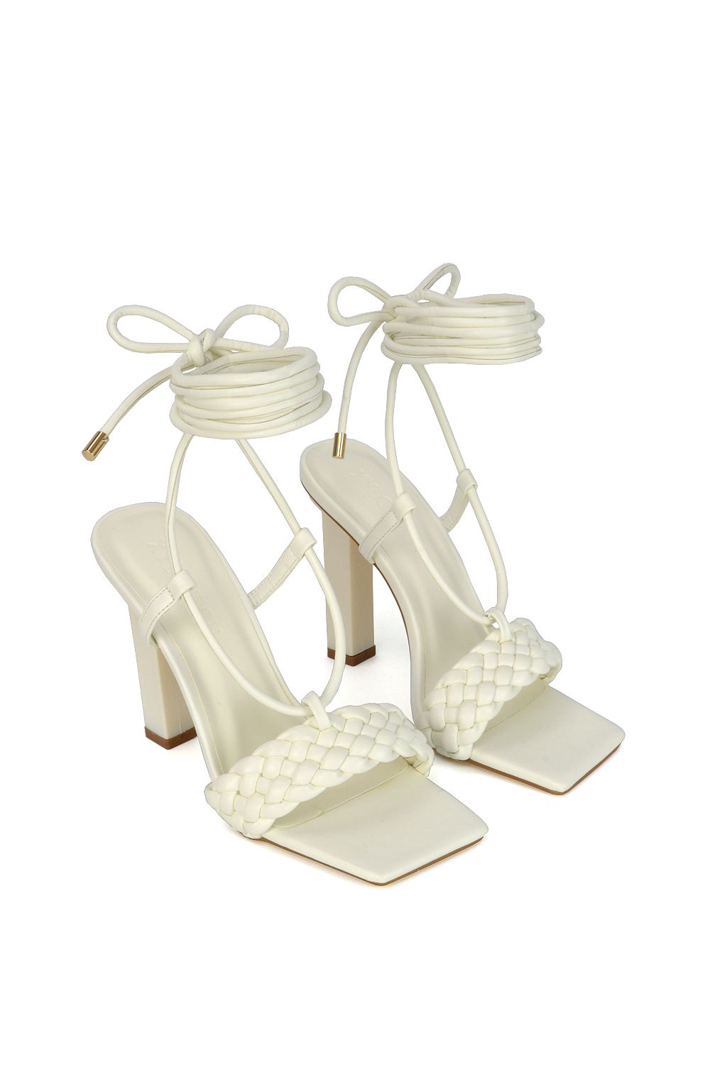 XY London 'Mira' Woven Strap Lace Up Strappy Block Square Toe Heels image 3