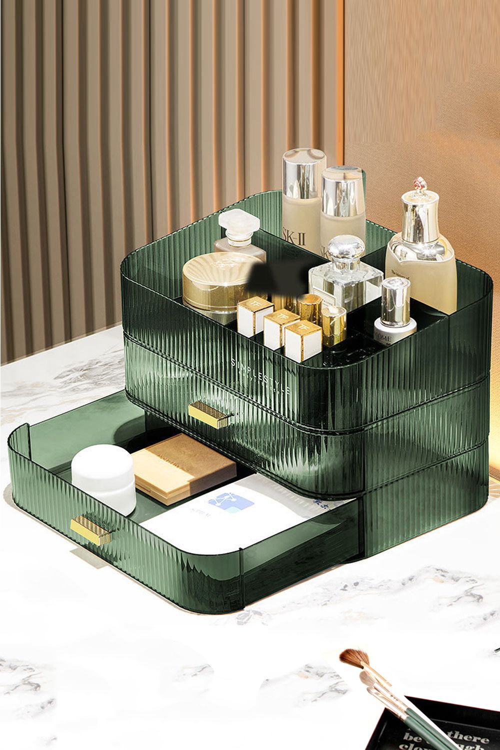 Living and Home Clear Desktop Makeup Organizer Cosmetic Case Storage Skincare Display Box with Drawers image 1