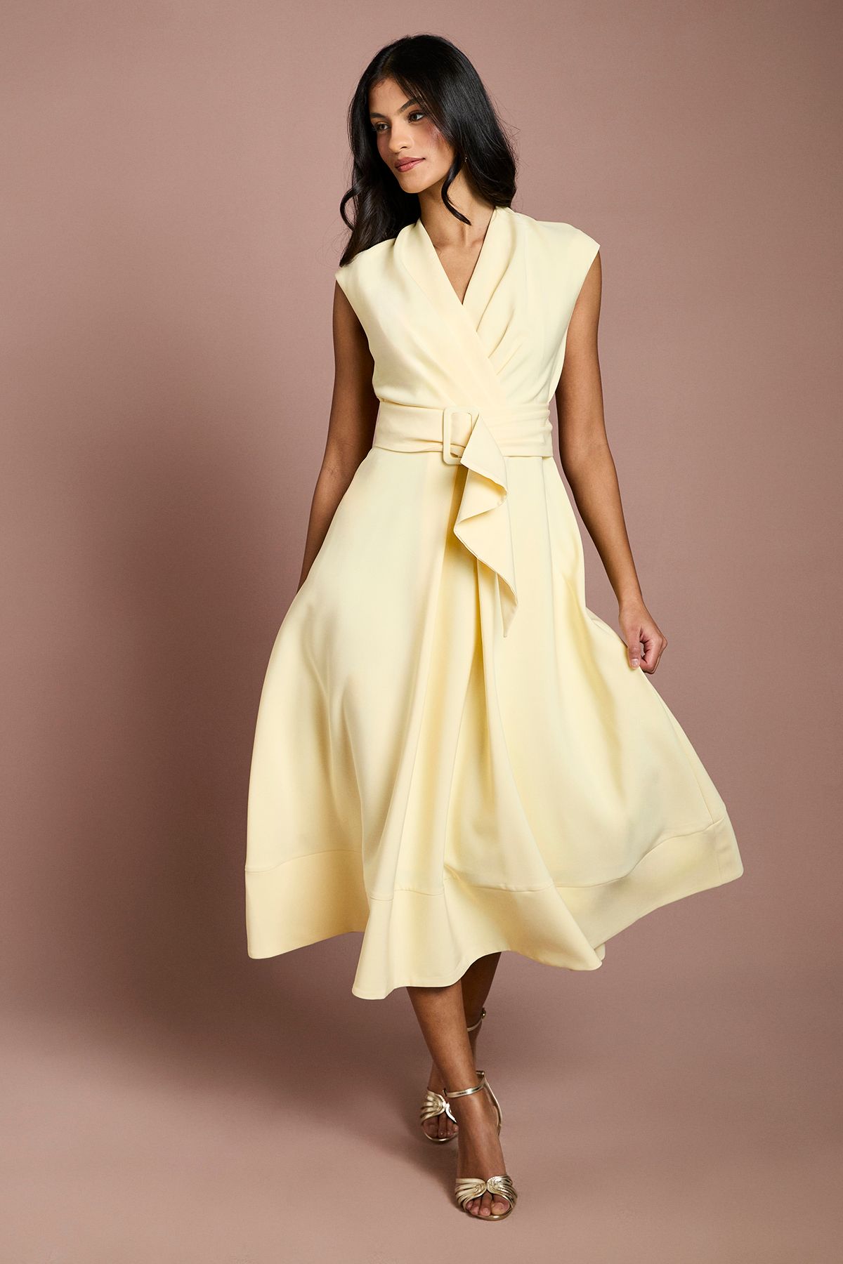 Coast Petite Belted Crepe Dress Lemon image 1