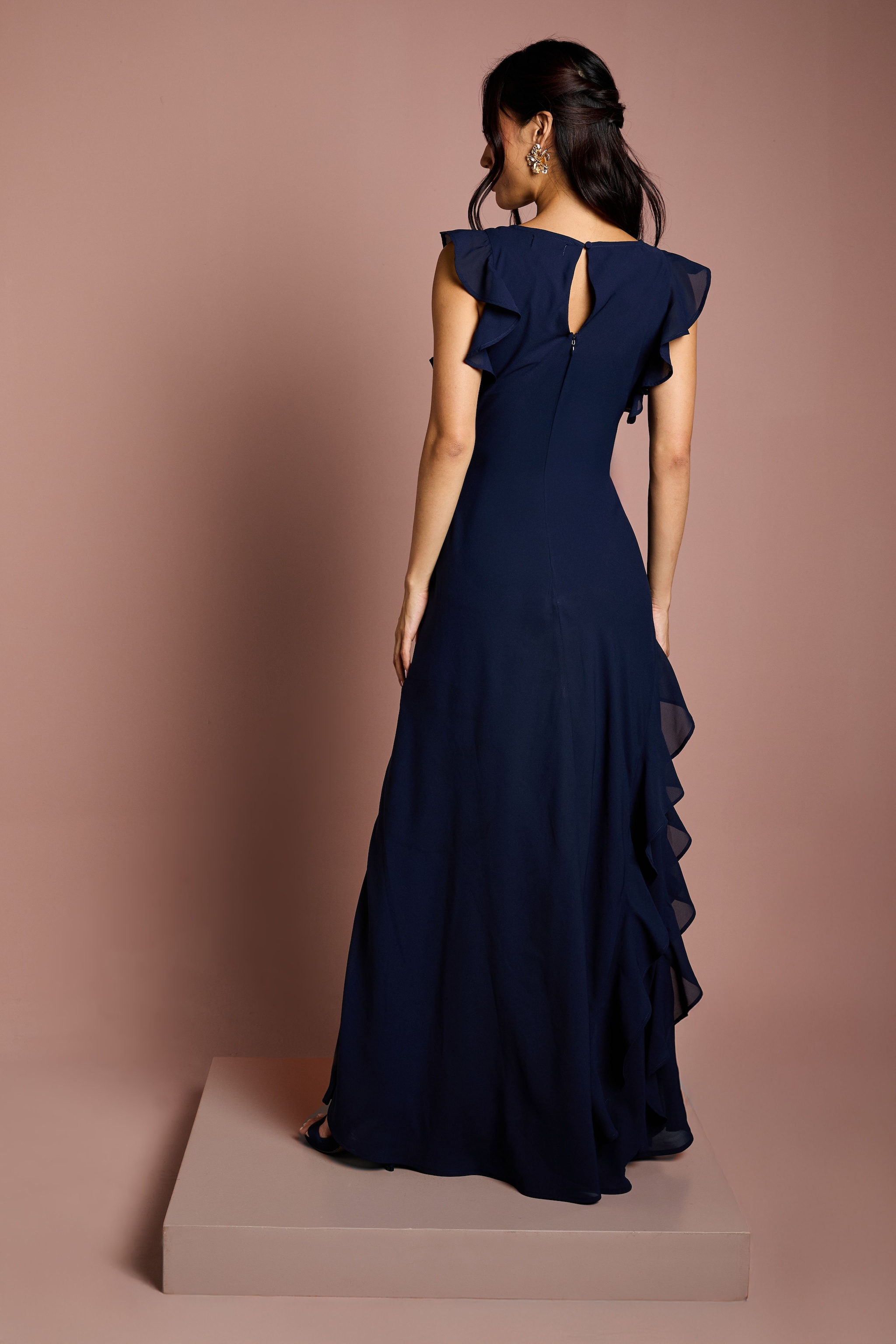 Coast Coast Honoured Ruffle Georgette Maxi Bridesmaid Dress Navy image 3
