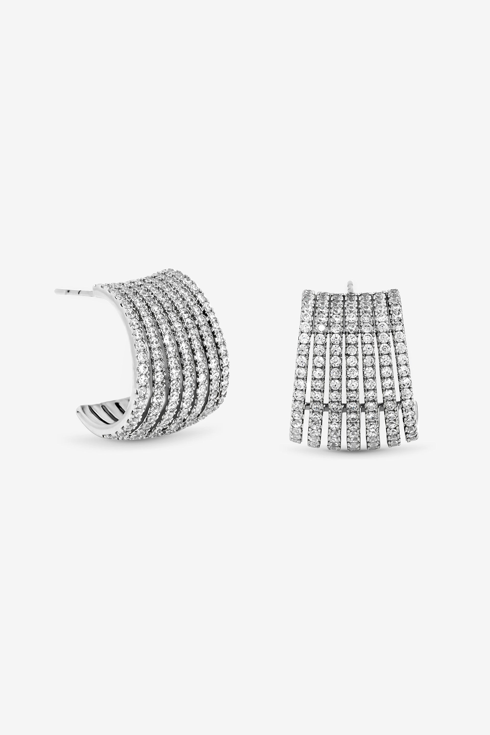 Jon Richard Rhodium Plated and Cubic Zirconia Multirow Hoop Earrings image 1