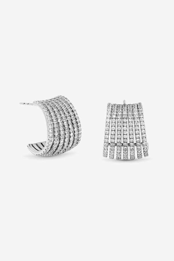 Jon Richard Rhodium Plated and Cubic Zirconia Multirow Hoop Earrings