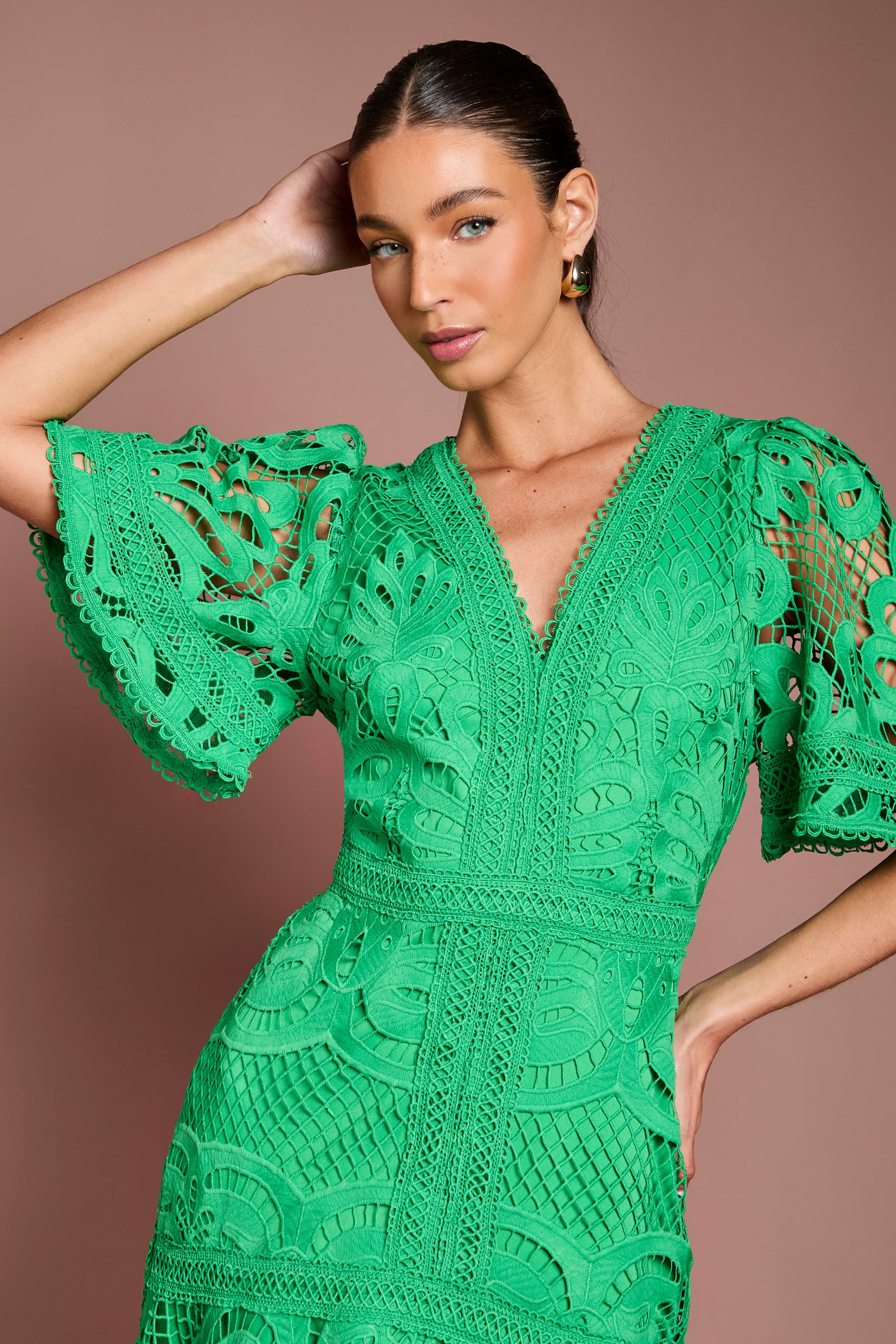 Coast Placement Lace Hanky Hem Dress Green image 4