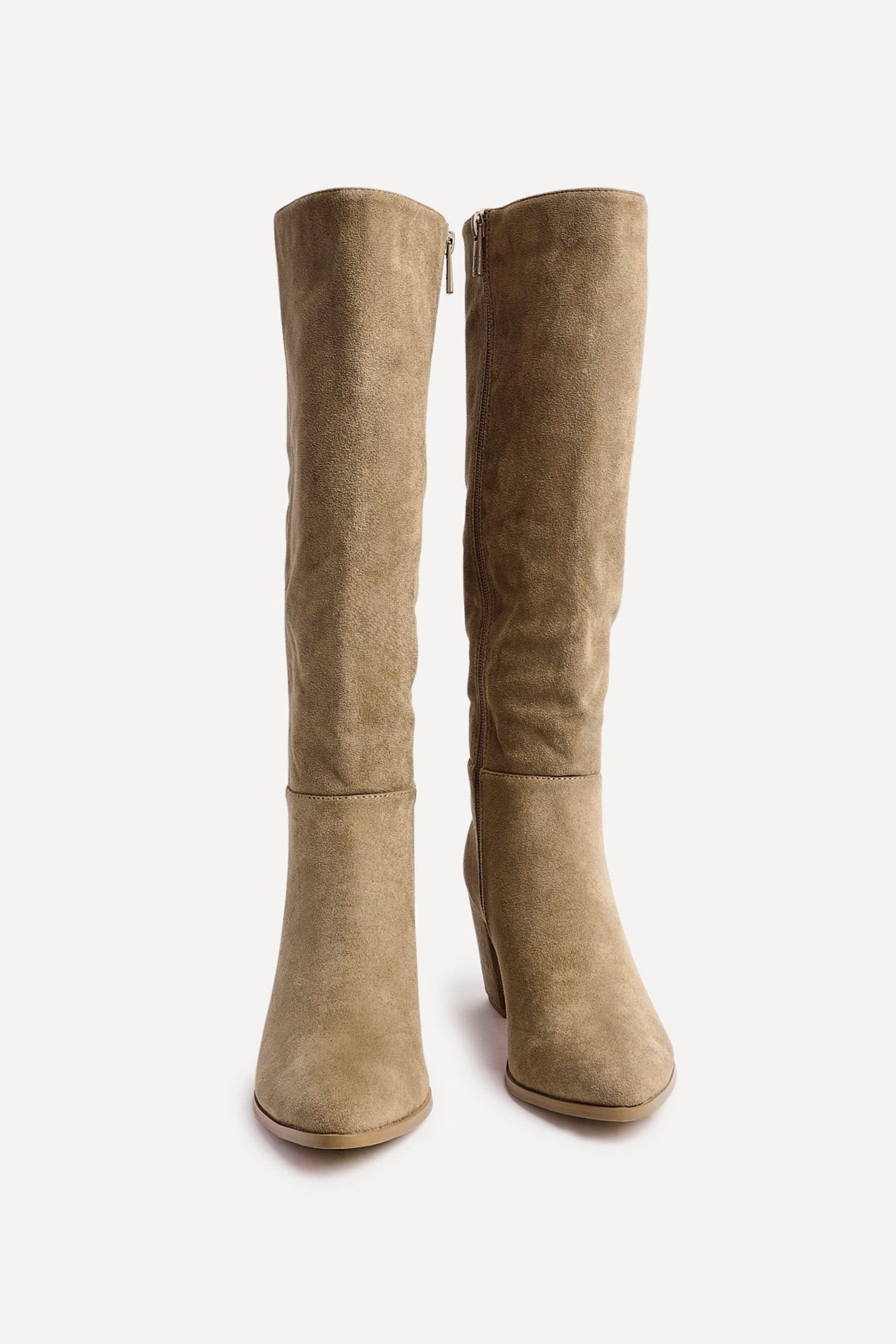 Linzi Swerve Beige Suede Block Heeled Long Boot image 3