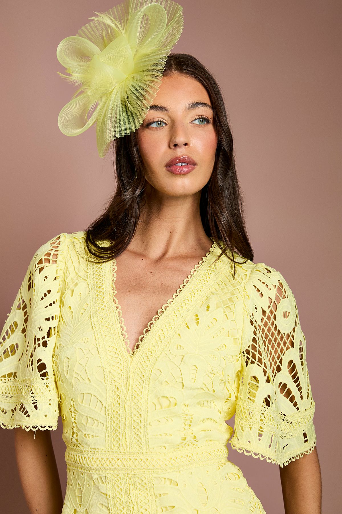 Coast Placement Lace Hanky Hem Dress Lemon image 4