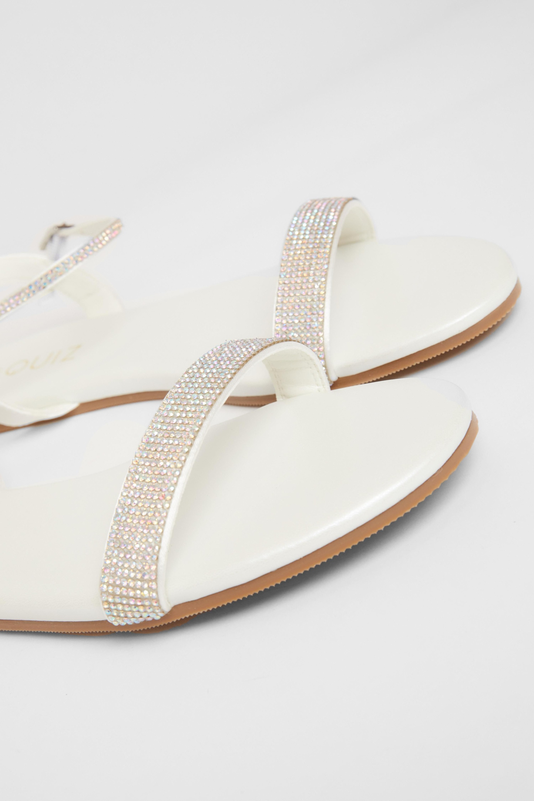 Quiz White Diamante Flat Sandals image 4