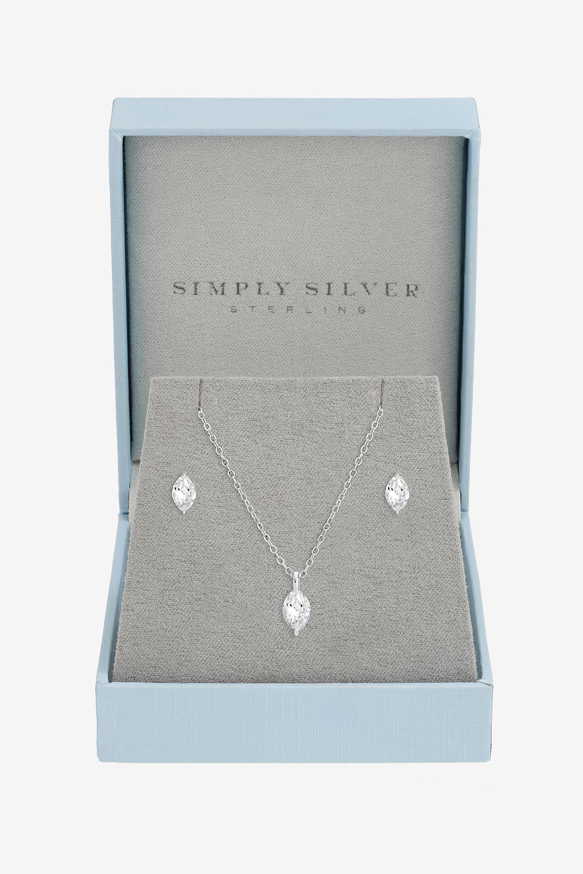 Simply Silver Sterling Silver 925 Cubic Zirconia Marquise Set image 1