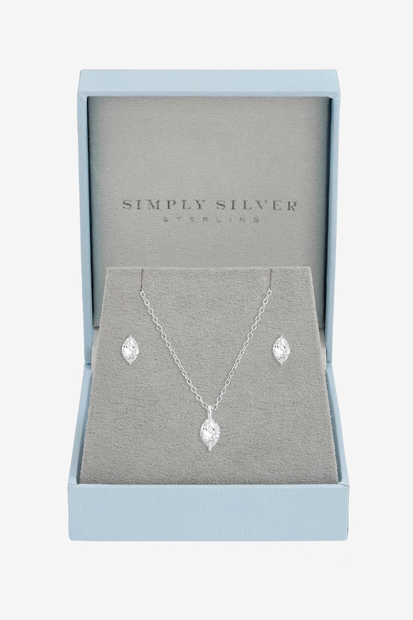 Simply Silver Sterling Silver 925 Cubic Zirconia Marquise Set