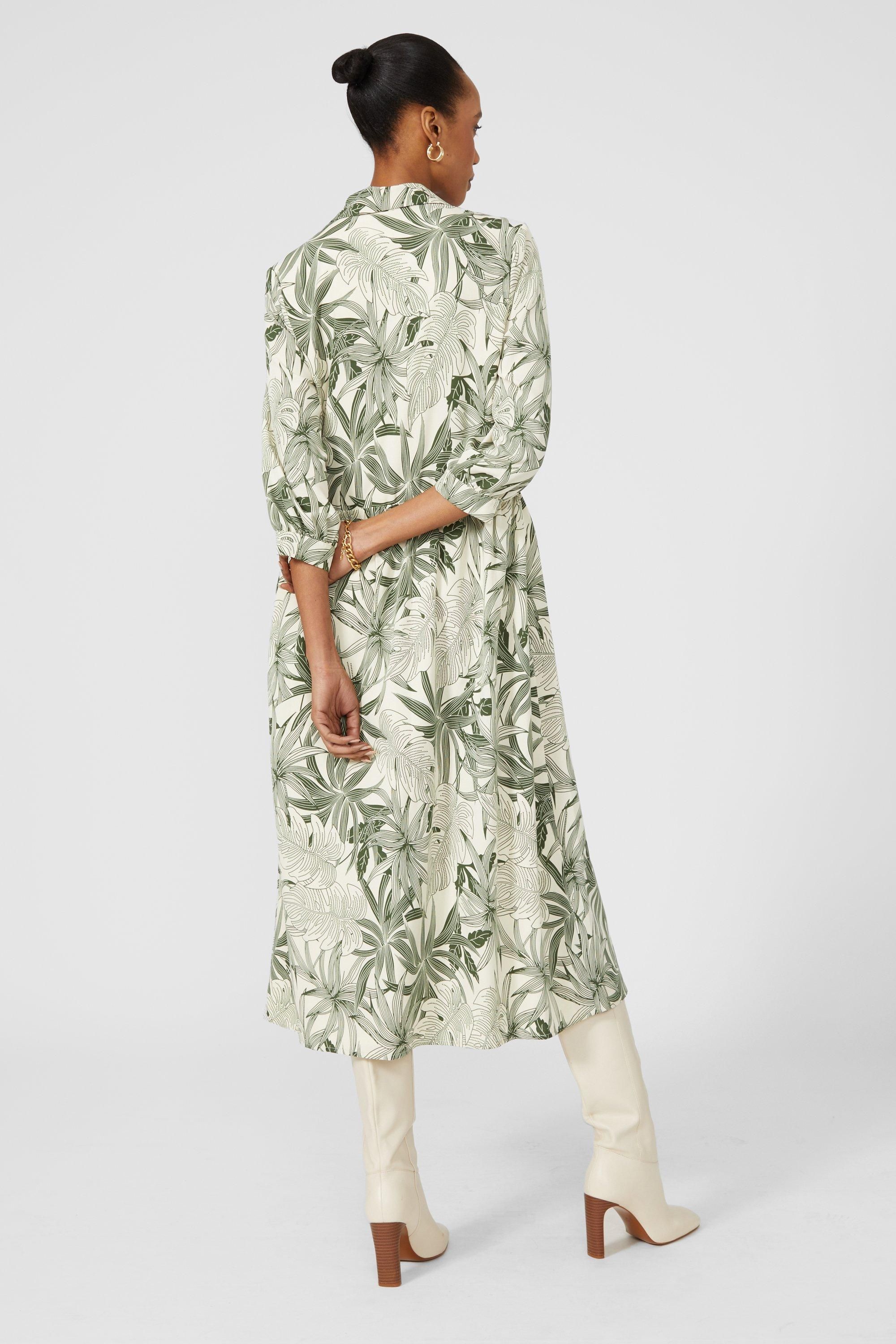 Principles Khaki Leaf Printed Midi Shirt Dress Khaki image 3