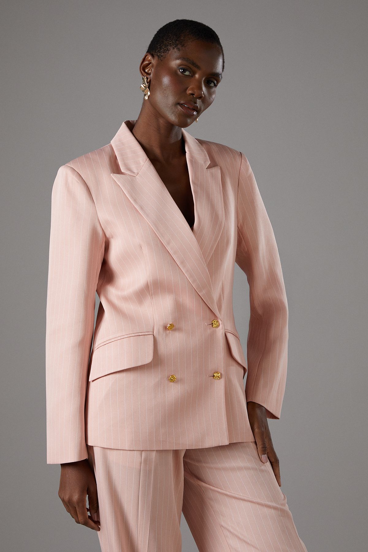 Coast Pinstripe Double Breasted Blazer Peach image 1