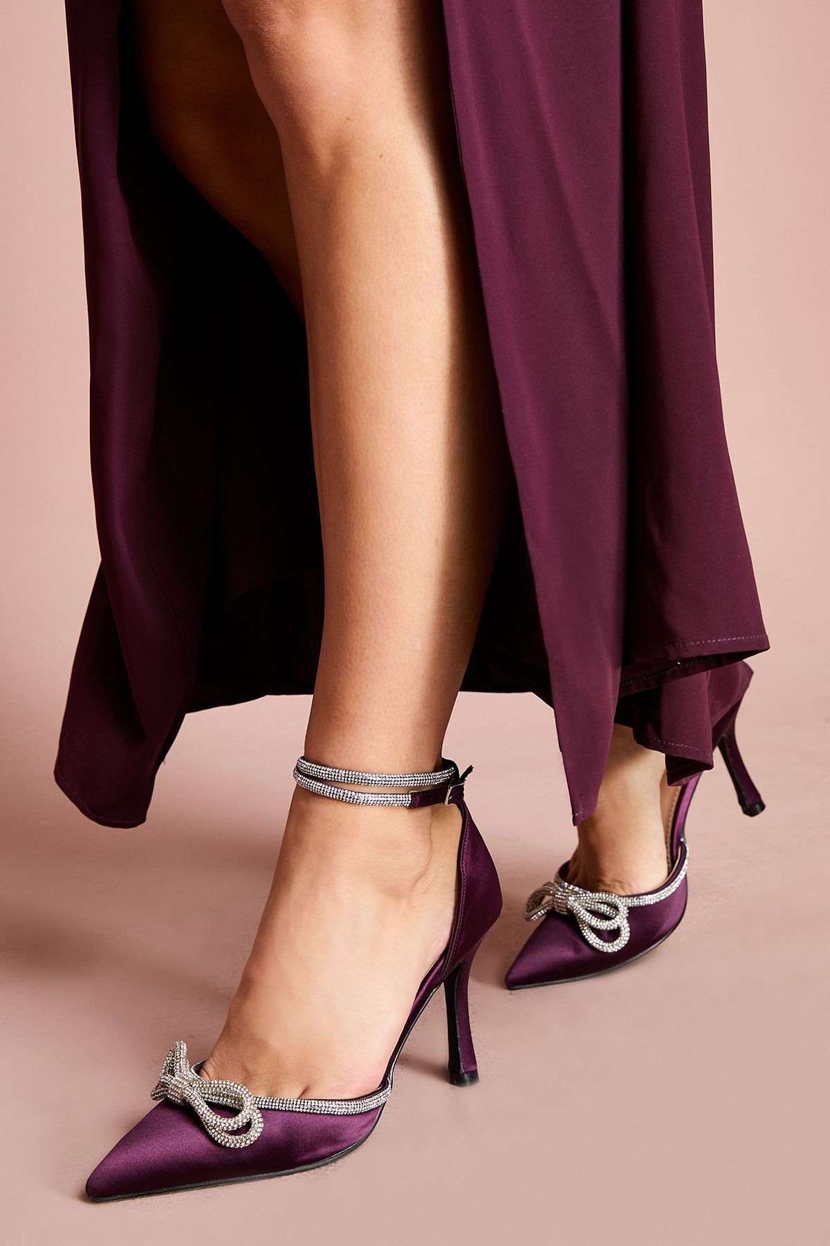 Coast Krissy Satin Diamante Bow High Stiletto Heel Court Shoes Fig image 1