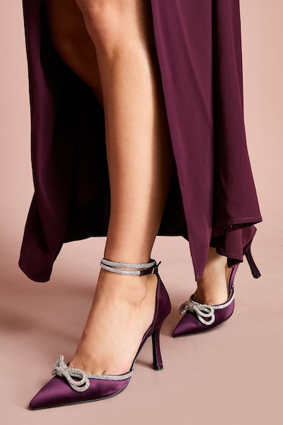 Coast Krissy Satin Diamante Bow High Stiletto Heel Court Shoes Fig