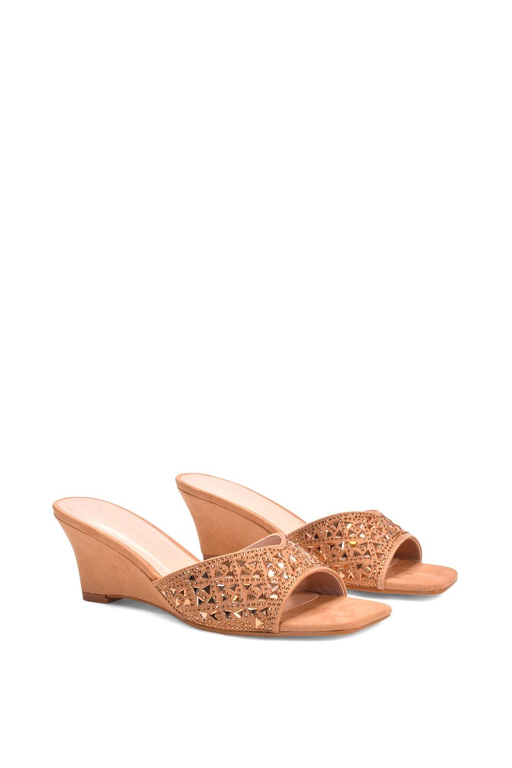 XY London 'Georgia' Wedge Heel Diamante Square Peep Toe Heeled Mule Sandals image 3