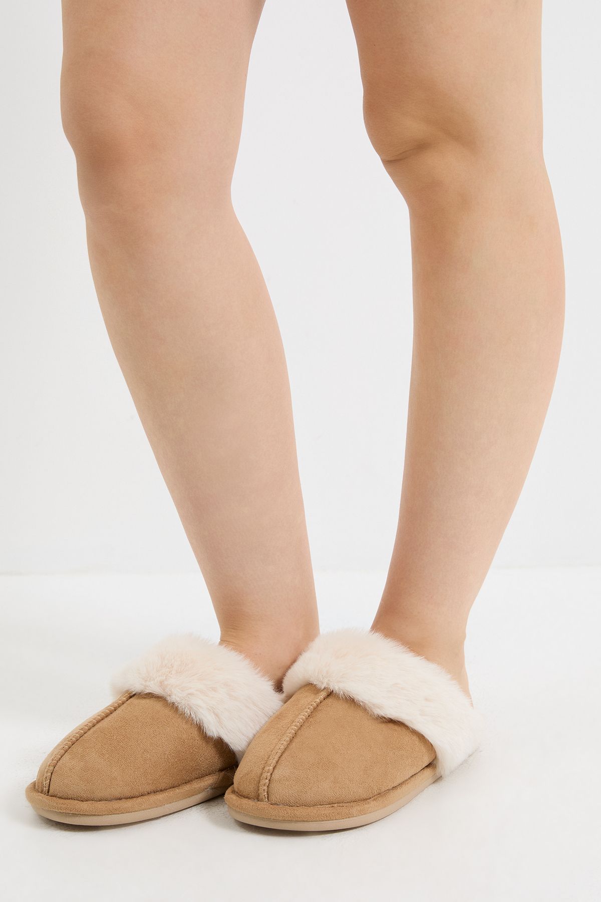 Dorothy Perkins Monica Cozy Suedette Faux Fur Lined Mule Slippers Beige image 2