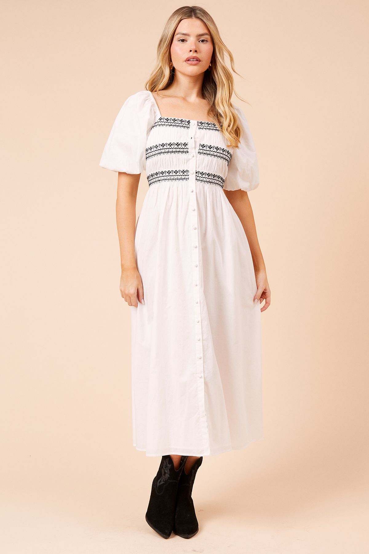 Dorothy Perkins Embroidered Bust Button Through Poplin Midi Dress Black image 1