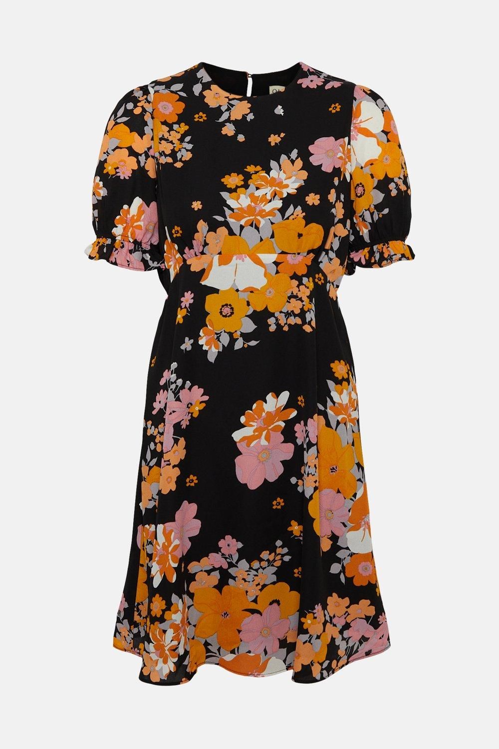 Oasis Vibrant Floral Puff Sleeve Skater Tea Dress Multi image 4