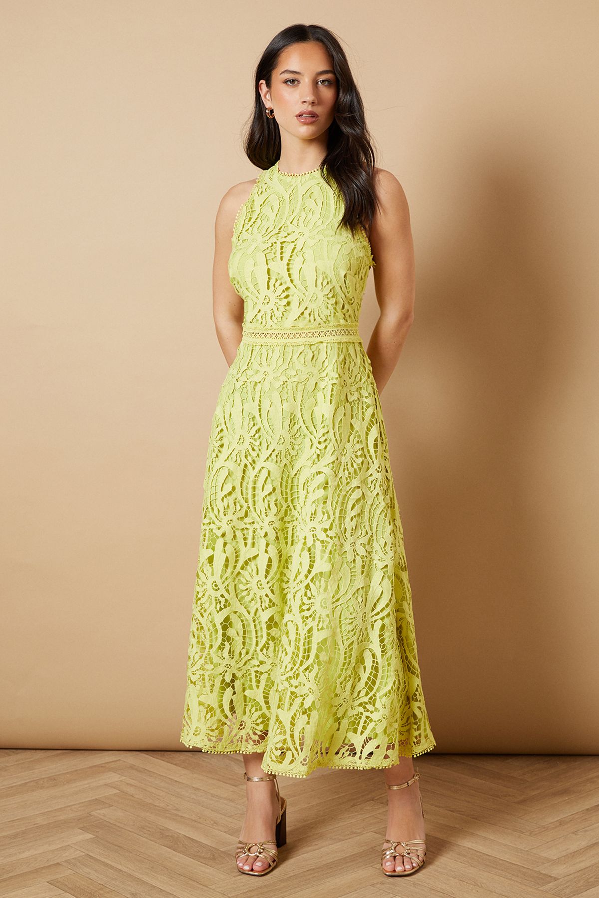 Oasis Lace Halterneck Dress Lime image 1