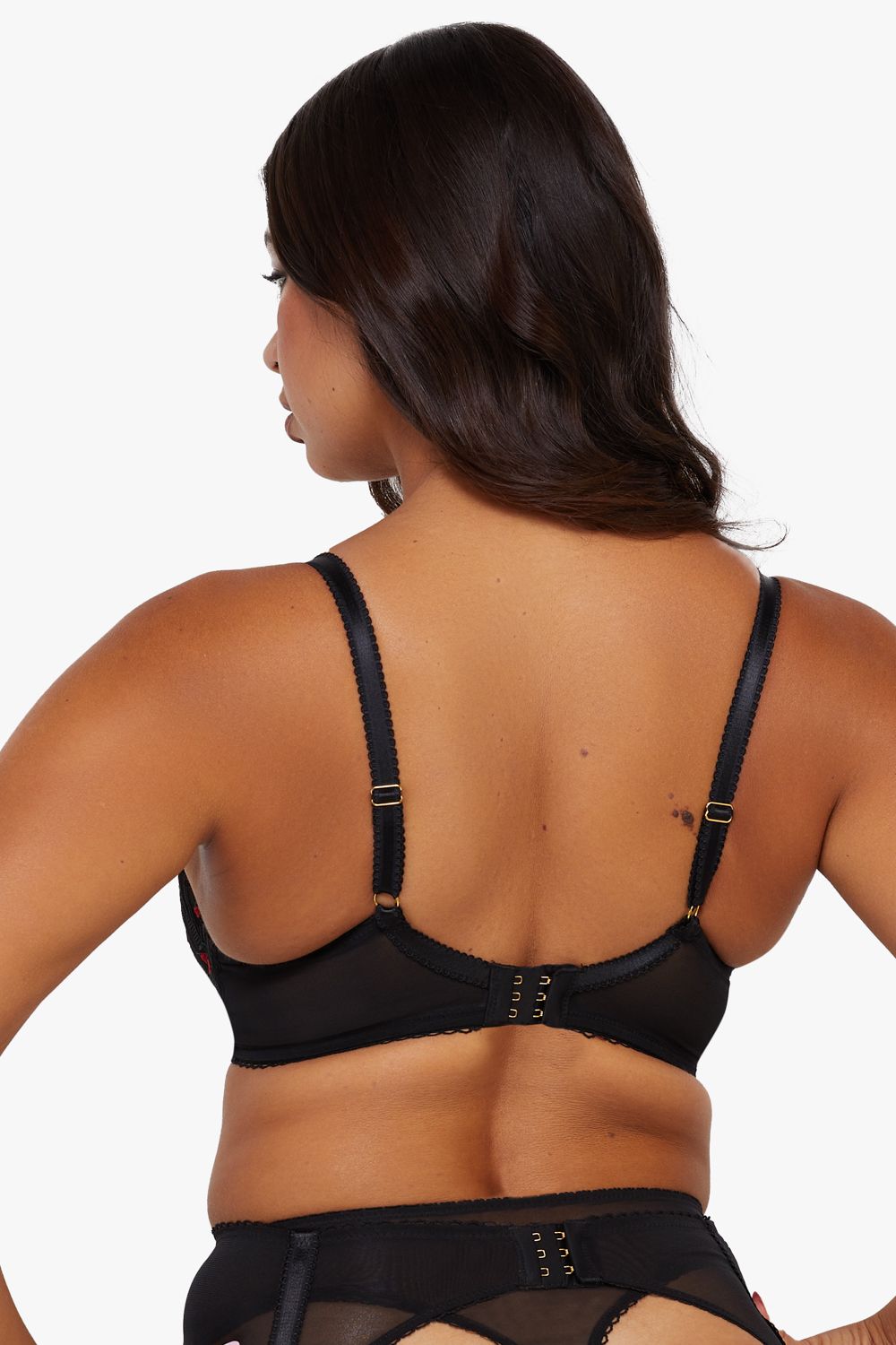 Playful Promises Elodie Black And Red Rosebud Embroidery Quarter Cup Bra image 3