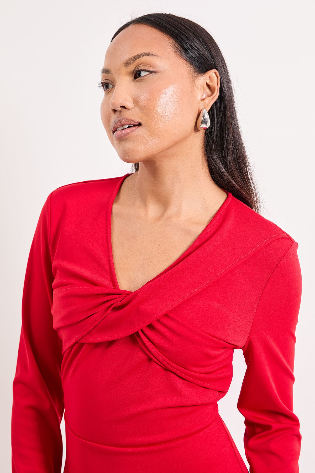 Principles Red Twist V Neck Fit & Flare Ponte Midaxi Dress Red image 2