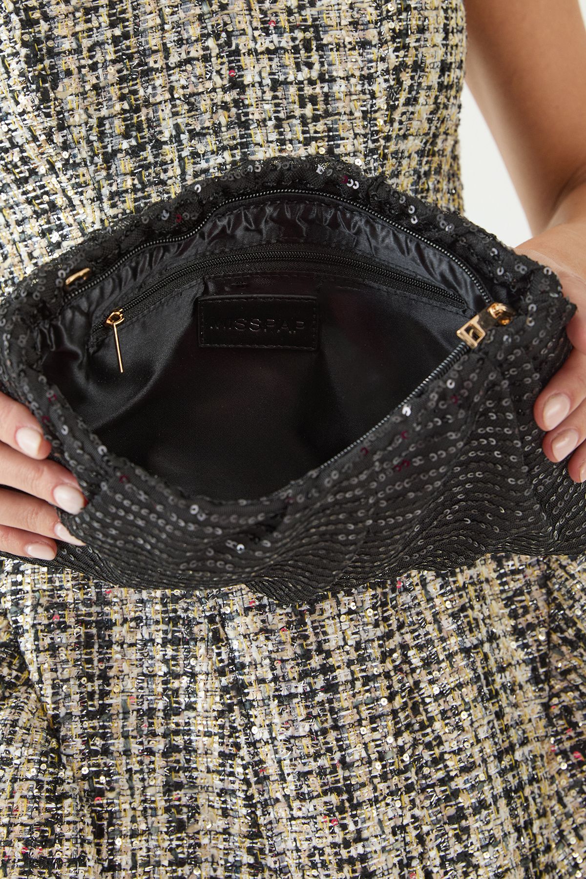 MissPap Ruched Sequin Clutch Bag Black image 3