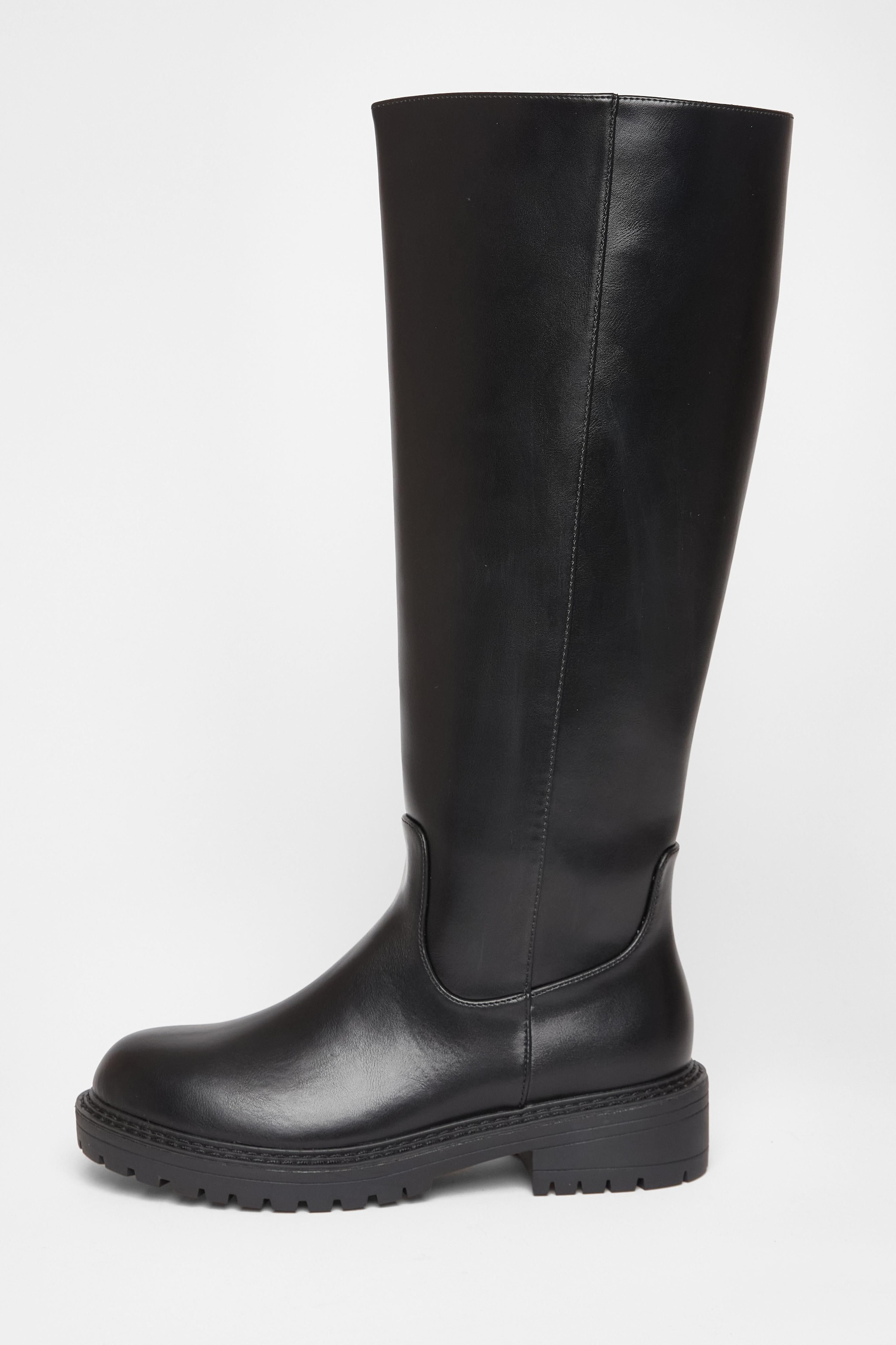 Quiz Black Wide Fit Chunky Knee High Boots image 3