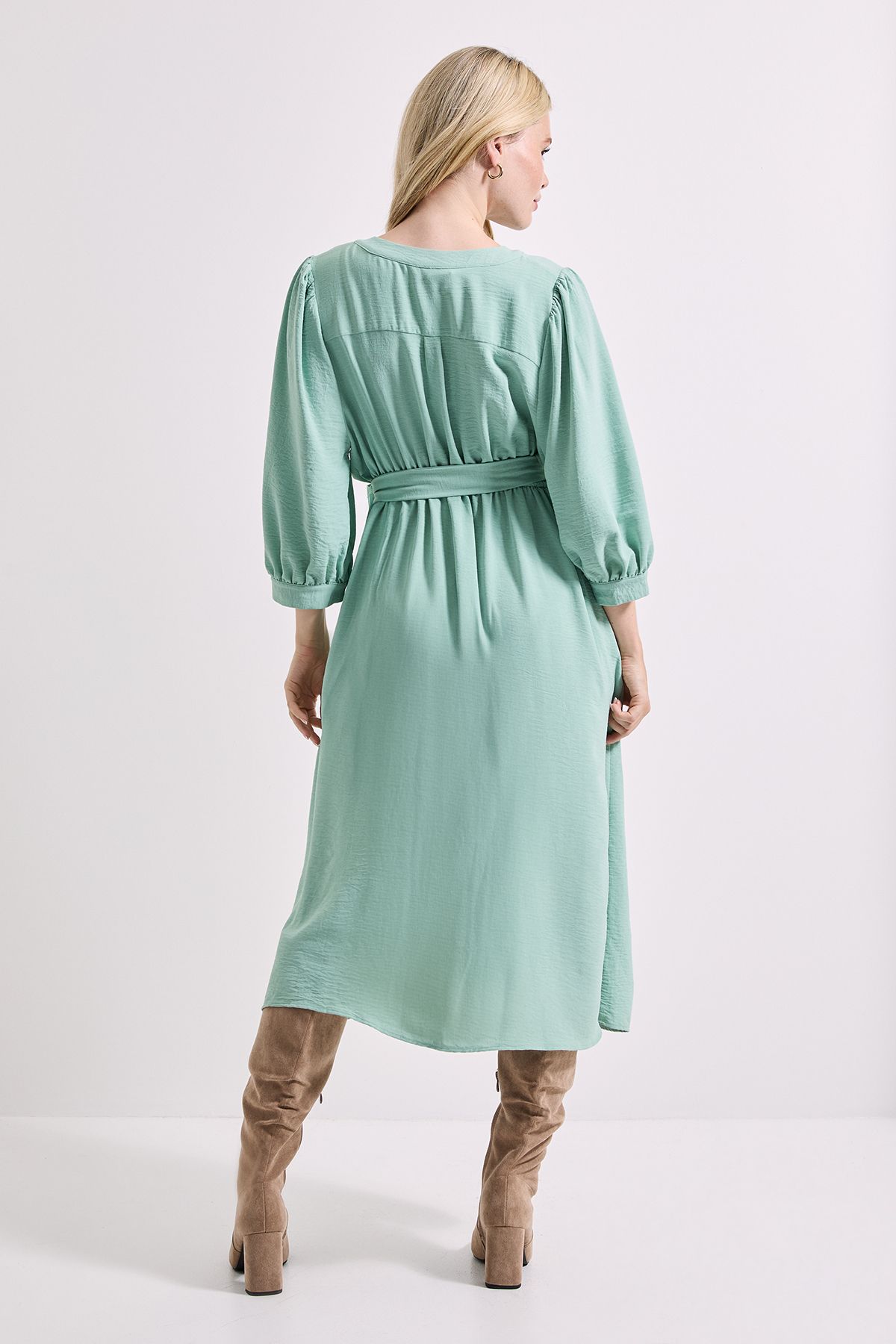 Dorothy Perkins Overhead Belted Puff Sleeve Midi Dress Sage image 3