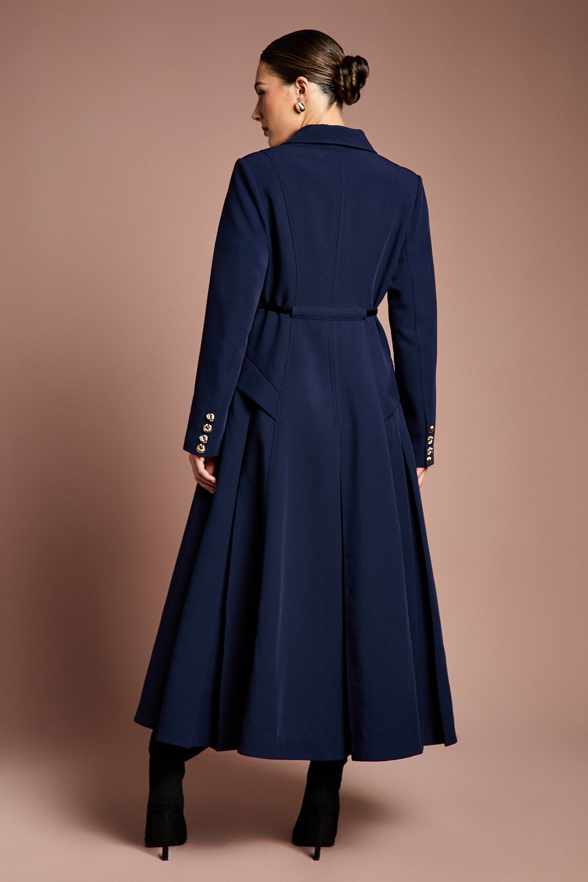Coast Lisa Tan Tailored Crepe Belted Coat Navy image 3