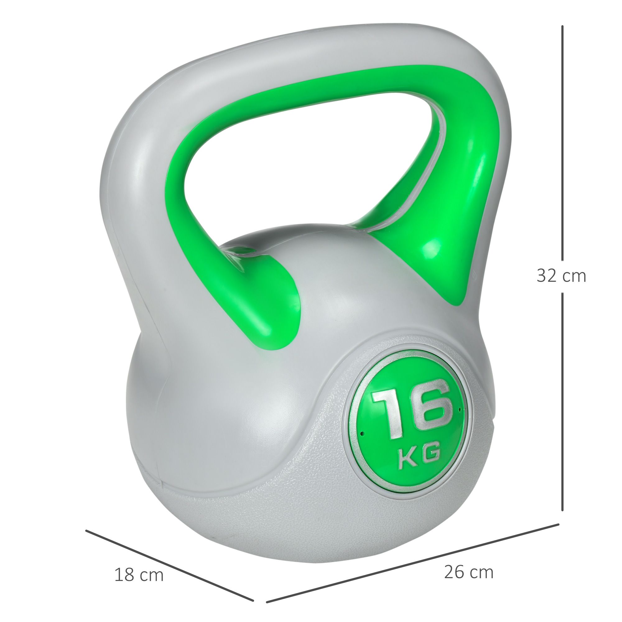 SPORTNOW 16kg Kettle Bell with Handle for Home Gym, Green and Grey image 3