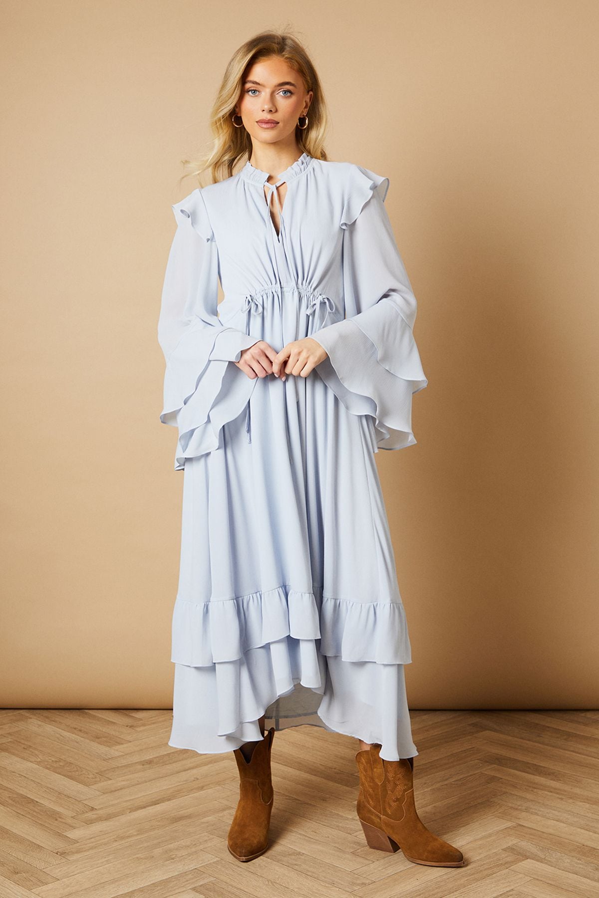 Oasis Plain Drawstring Waist Midi Dress Blue image 1