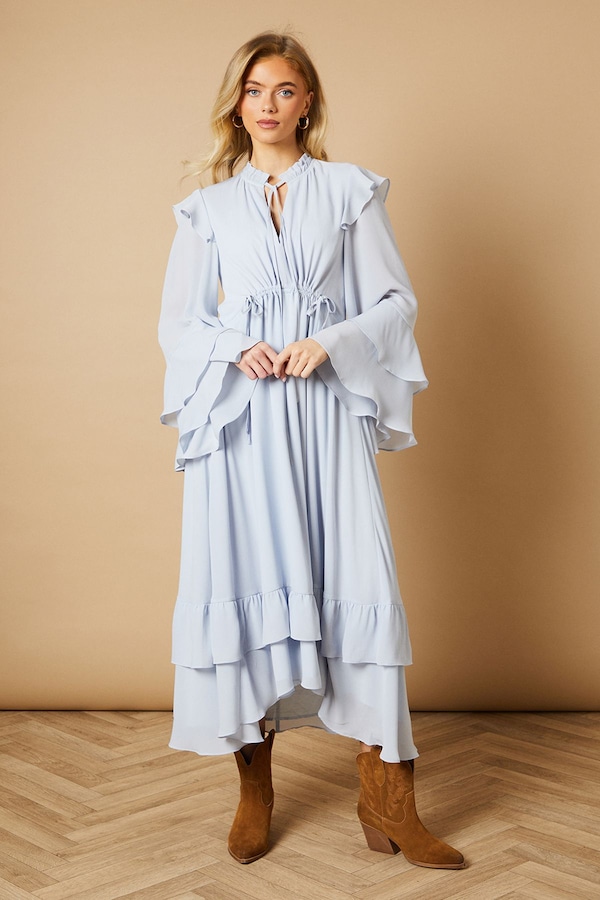 Oasis Plain Drawstring Waist Midi Dress Blue