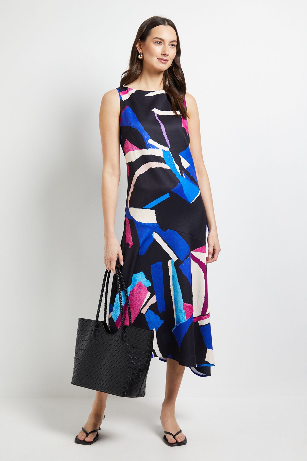 Principles Geo Drop Waist Midi Dress Mono