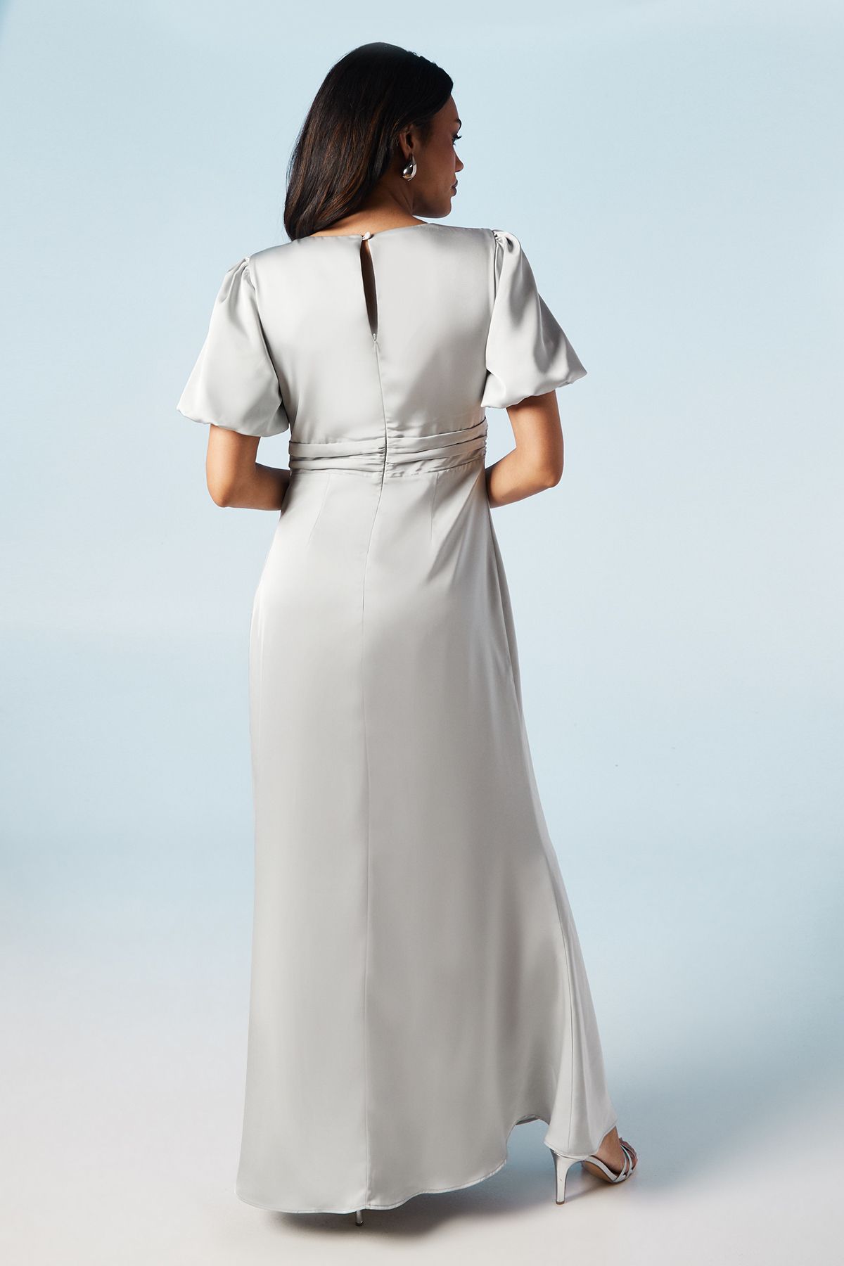 Coast Twist Detail Puff Sleeve Satin Bridesmaid Maxi Dress Sage image 3