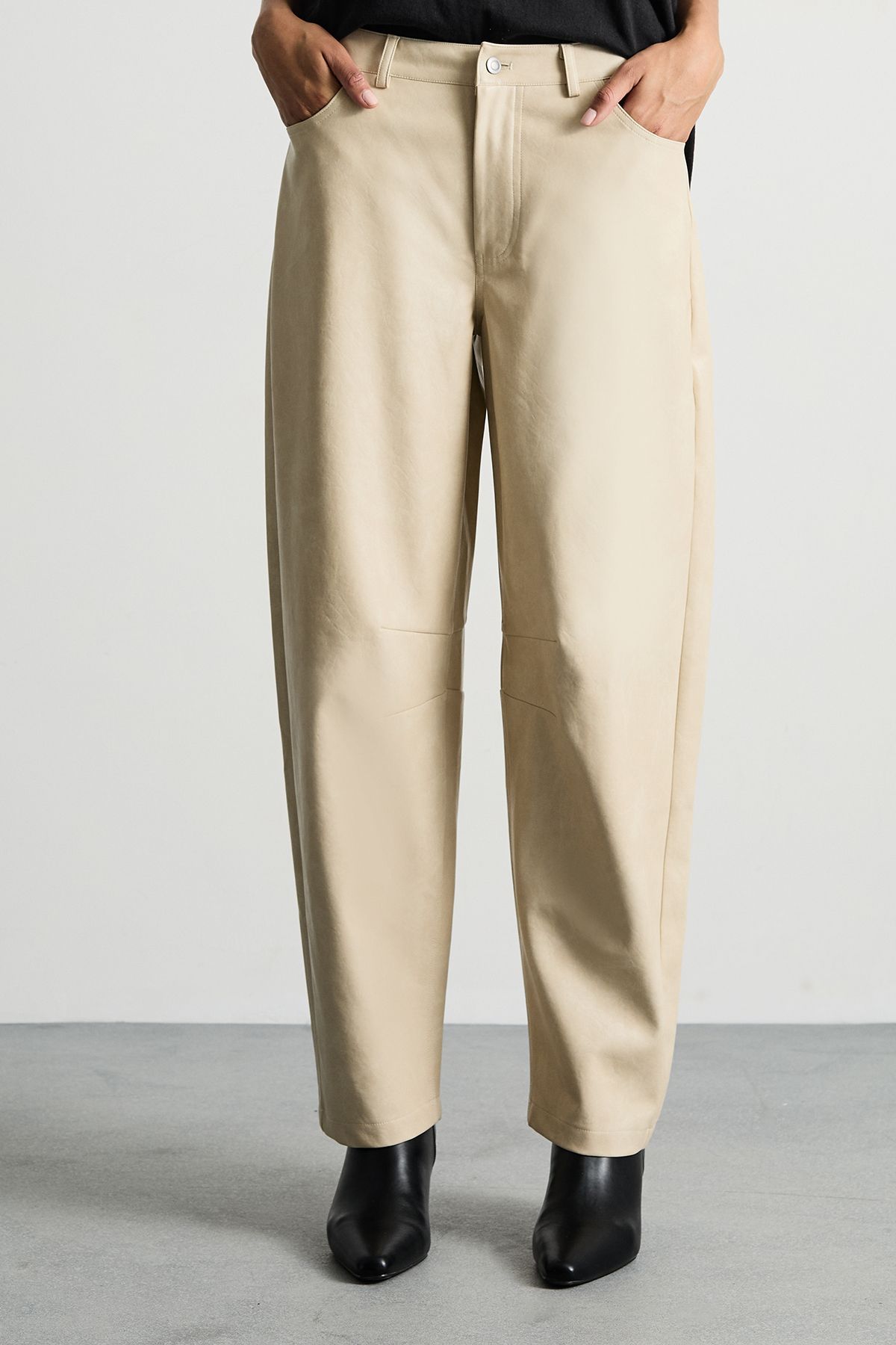 Warehouse Barrel Leg Faux Leather Trouser Cream image 2