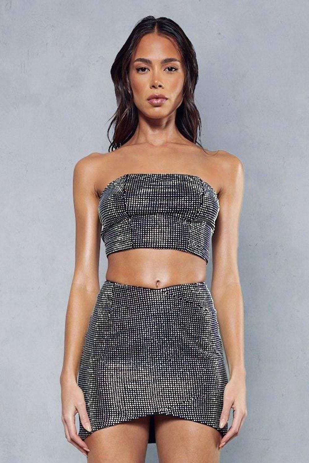 MissPap Diamante Dipped Waist Mini Skirt Black image 5