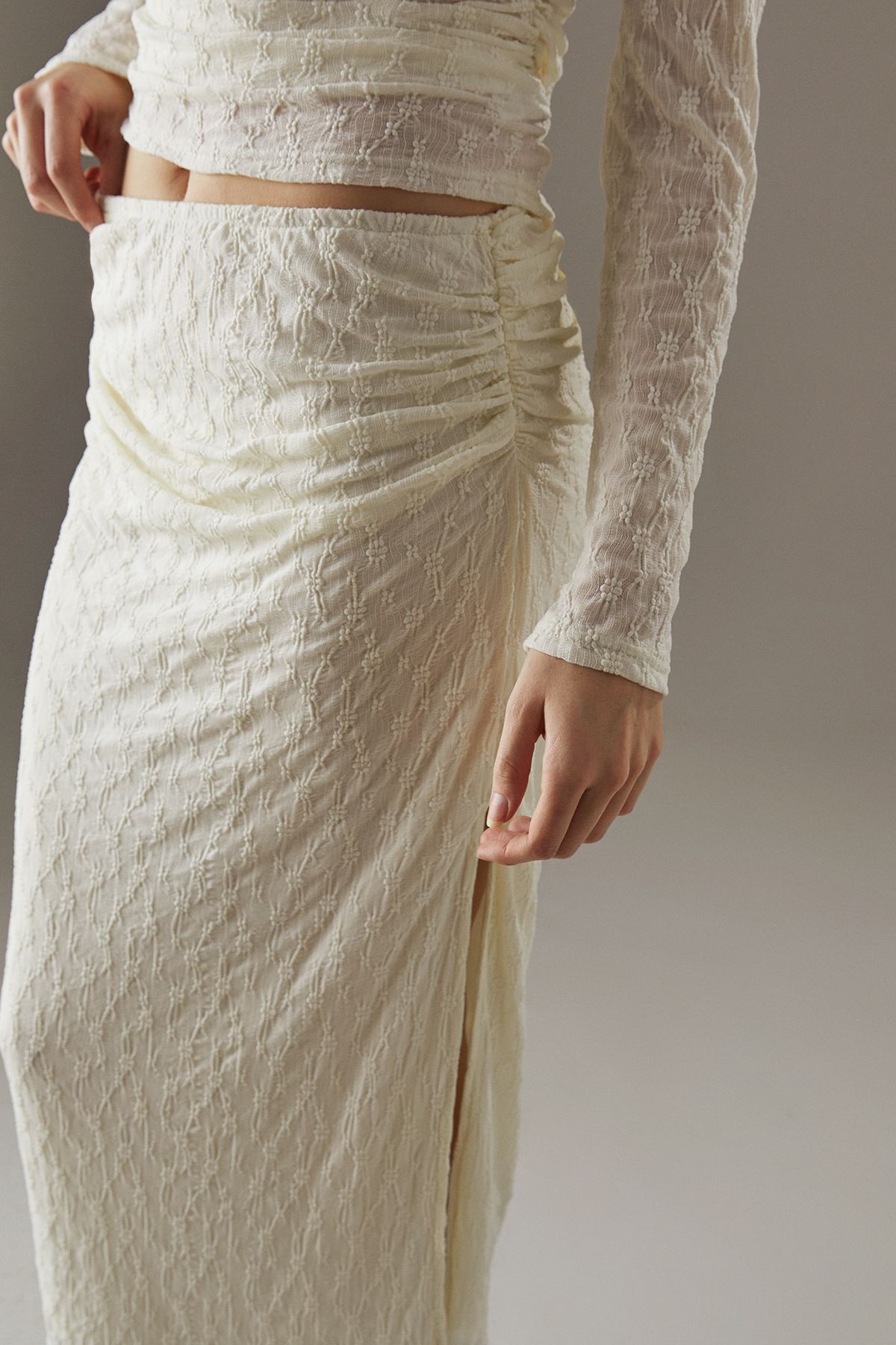 Warehouse Lace Fitted Midaxi Skirt Cream image 4