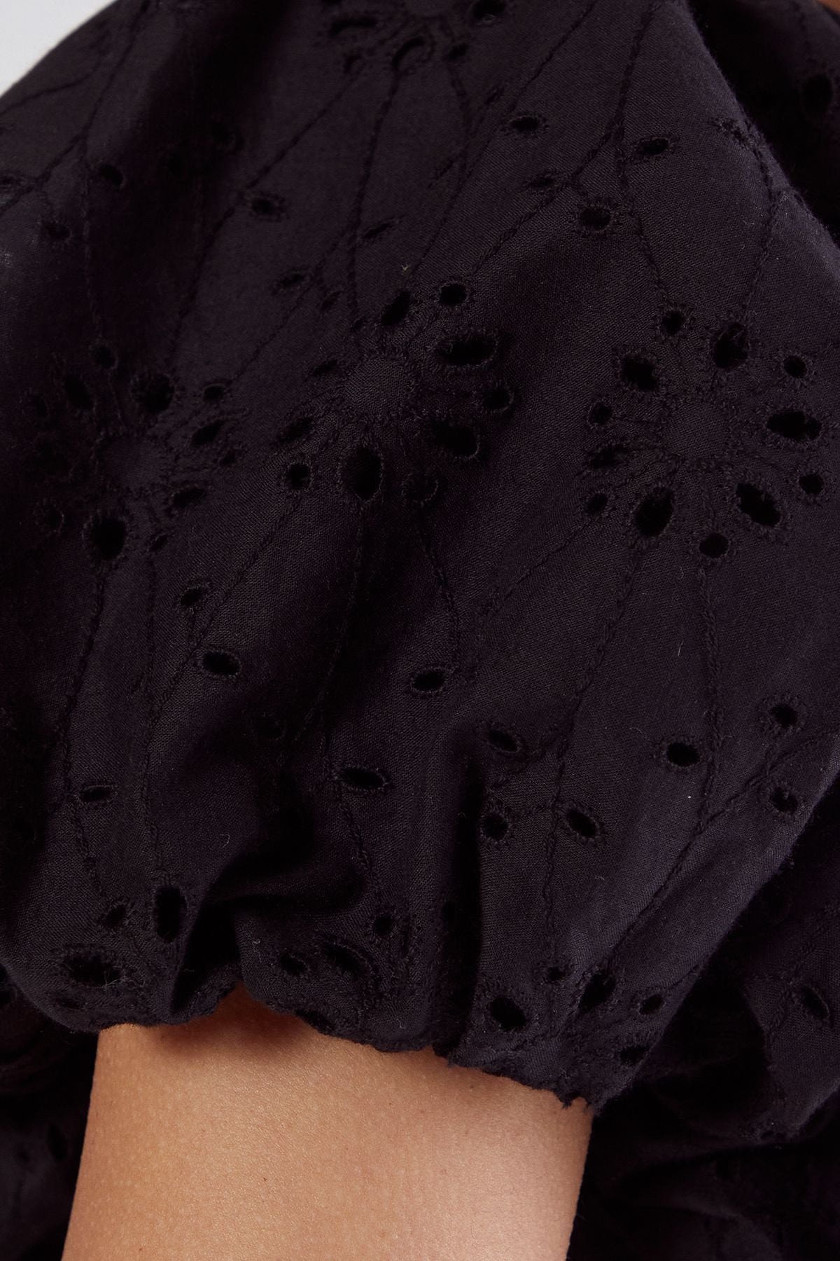 NastyGal Broderie Cut Out Tie Front Puff Sleeve Skater Dress Black image 5