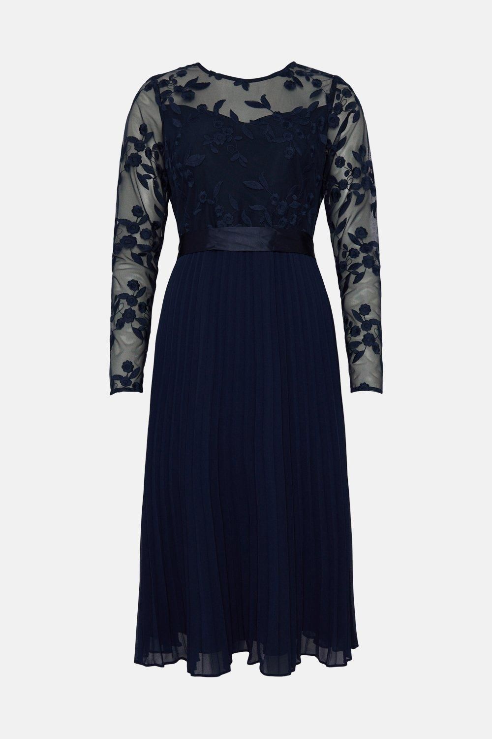 Coast Embroidered Long Sleeve Midi Dress Navy image 4