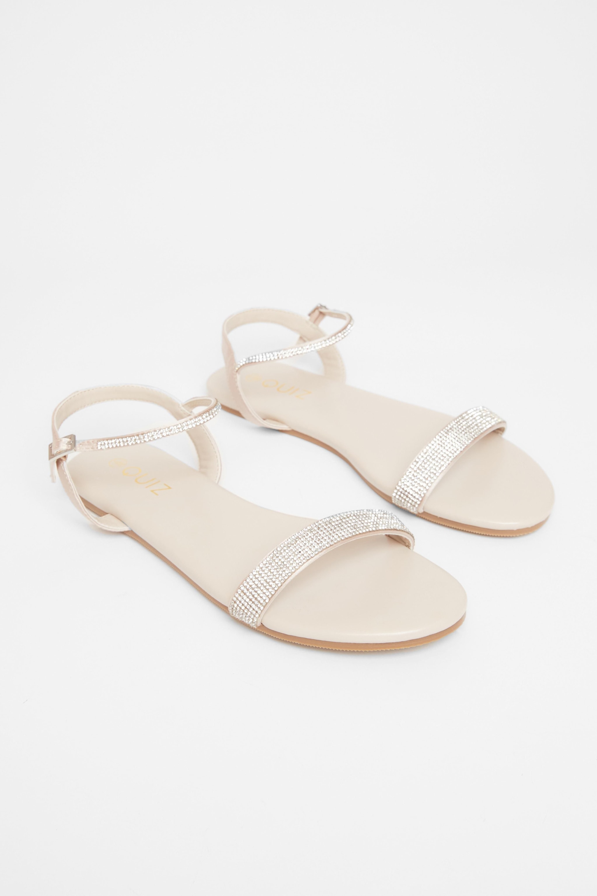 Quiz Nude Diamante Flat Sandals image 2