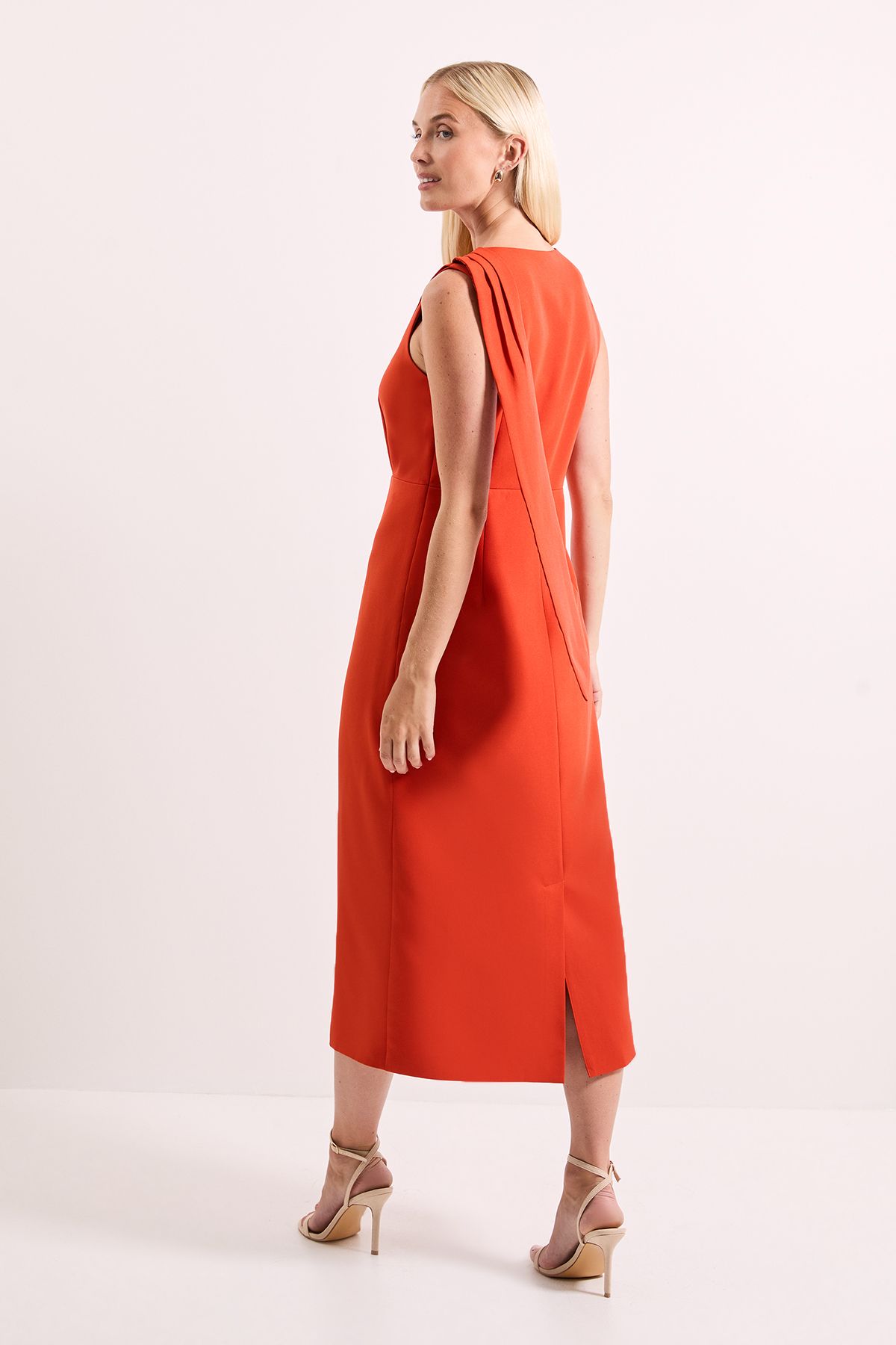 Principles Orange Caped Column Crepe Midi Dress Orange image 3