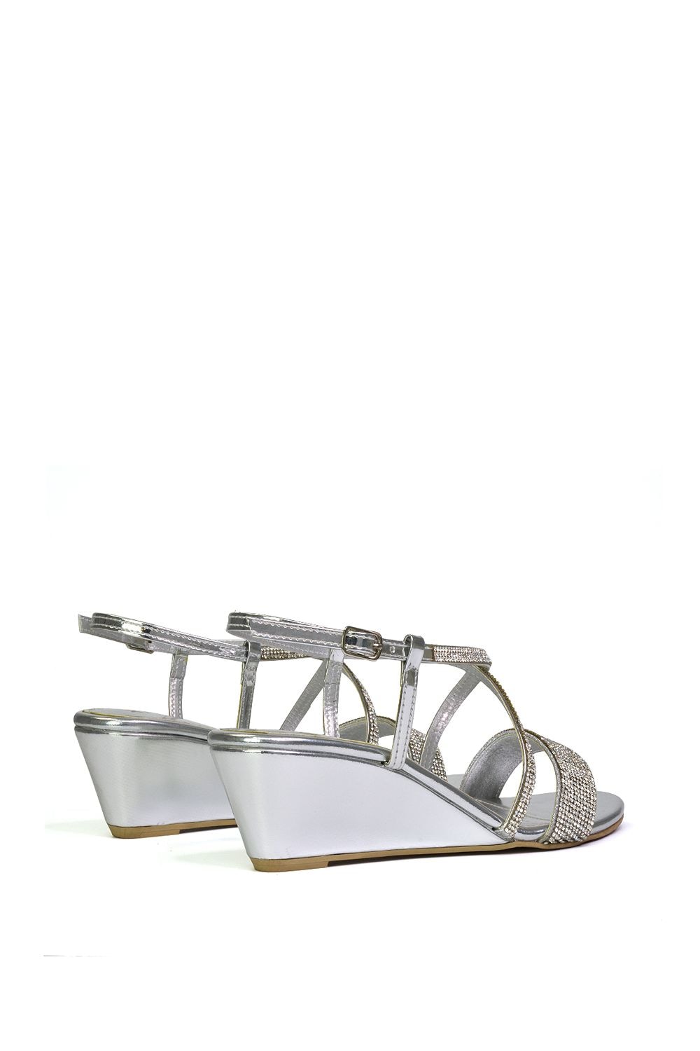 XY London 'Ocean' Sparkly Gem Crystal Diamante Ankle Strap Sandal Wedge Heels image 2