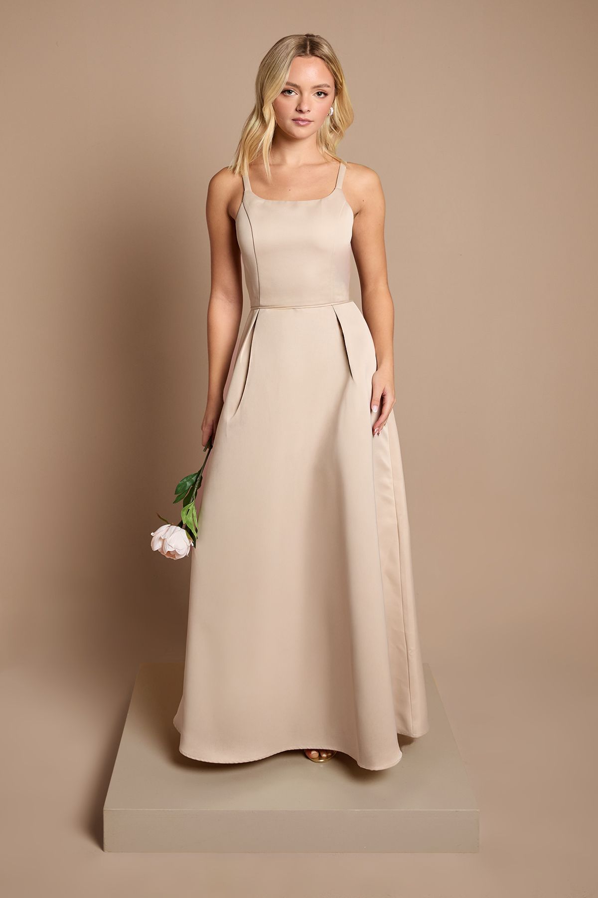 Coast Teen Structured Satin Full Skirted Bridesmaid Dress Champagne image 1