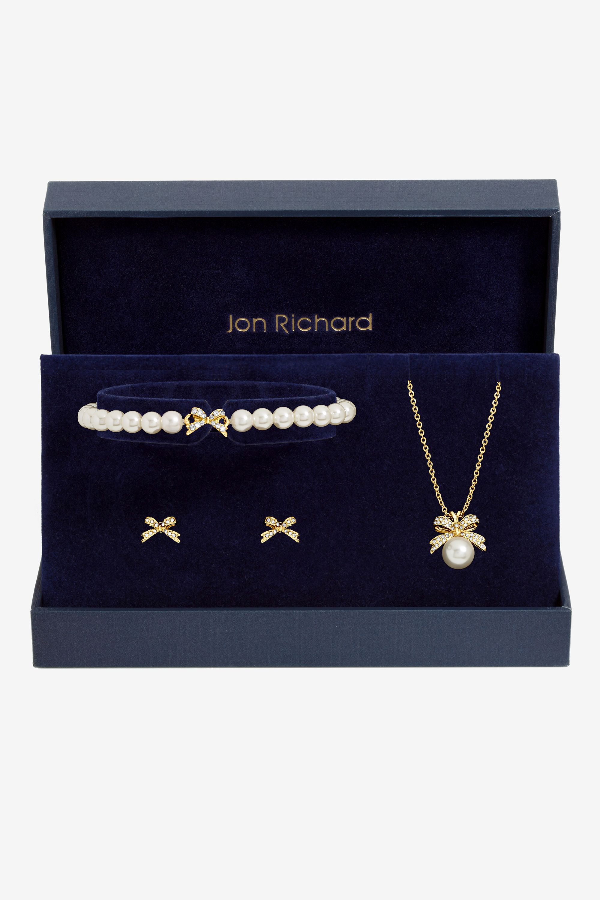 Jon Richard Gold Plated Pearl and Crystal Bow Trio Set - Gift Box image 1