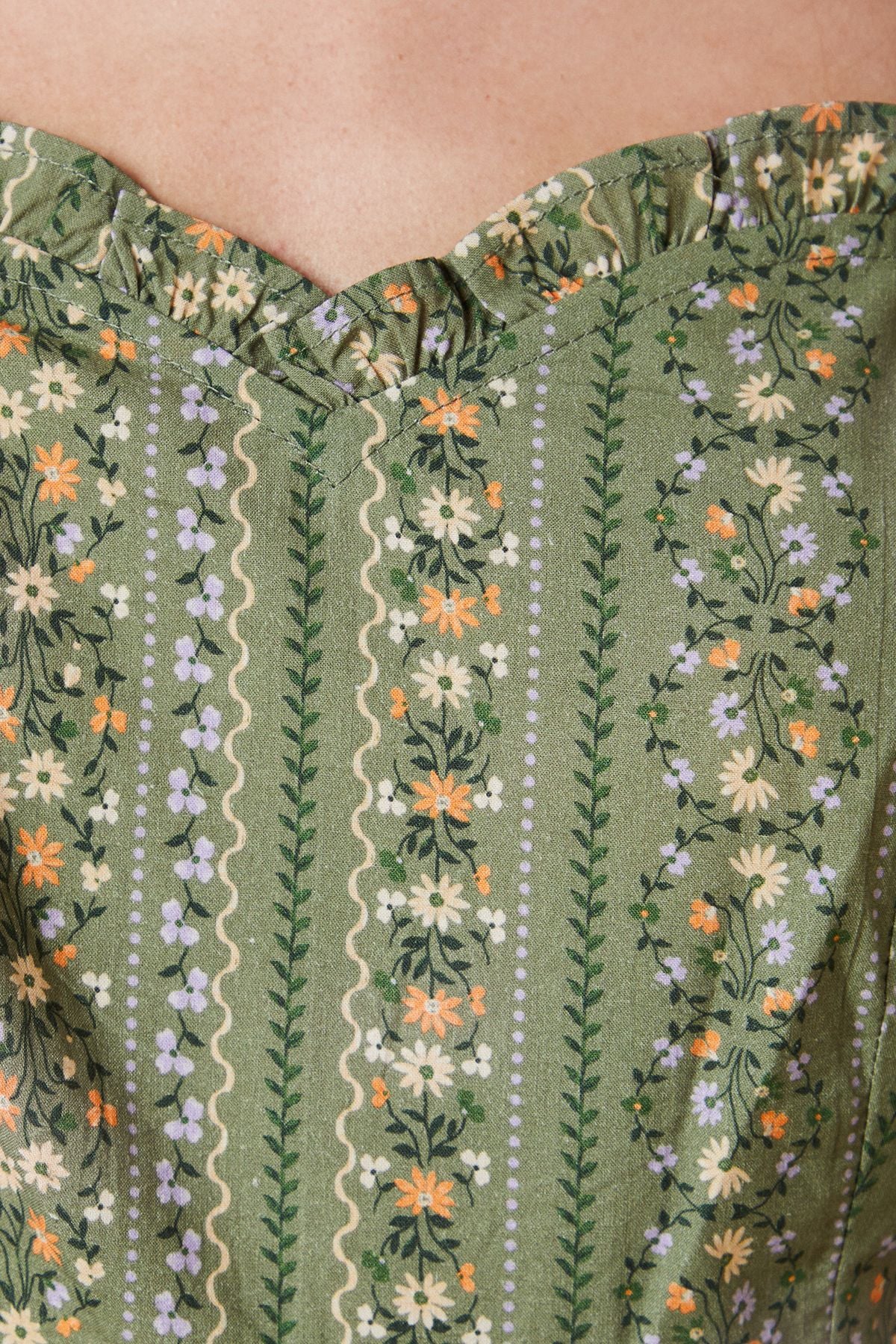 Dorothy Perkins Petite Green Linear Floral Printed Ruffle Pom Pom Midi Dress Green image 5