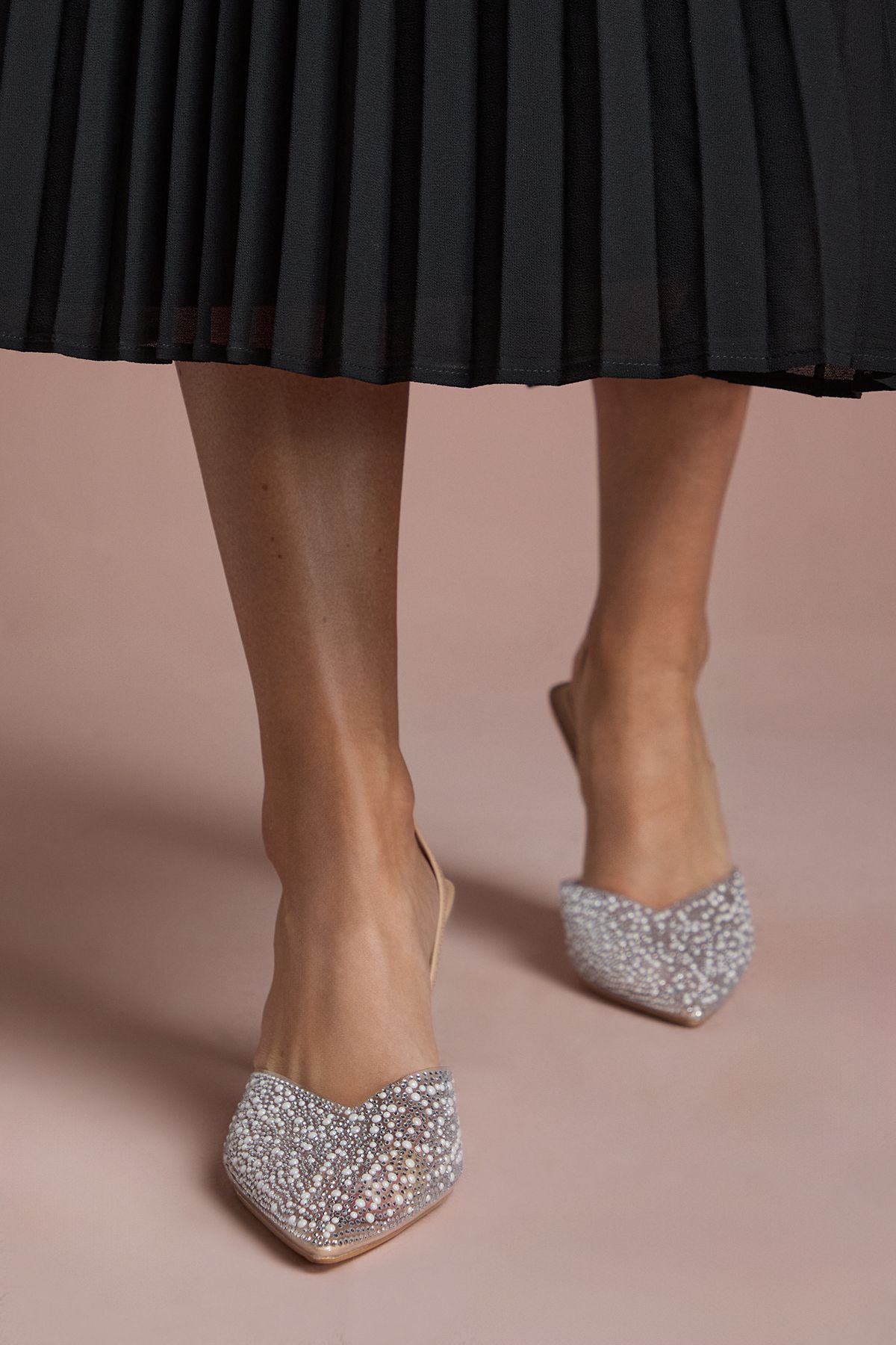 Coast Tilly Diamante And Pearl Sling Back Pointed Court Shoes Beige image 2