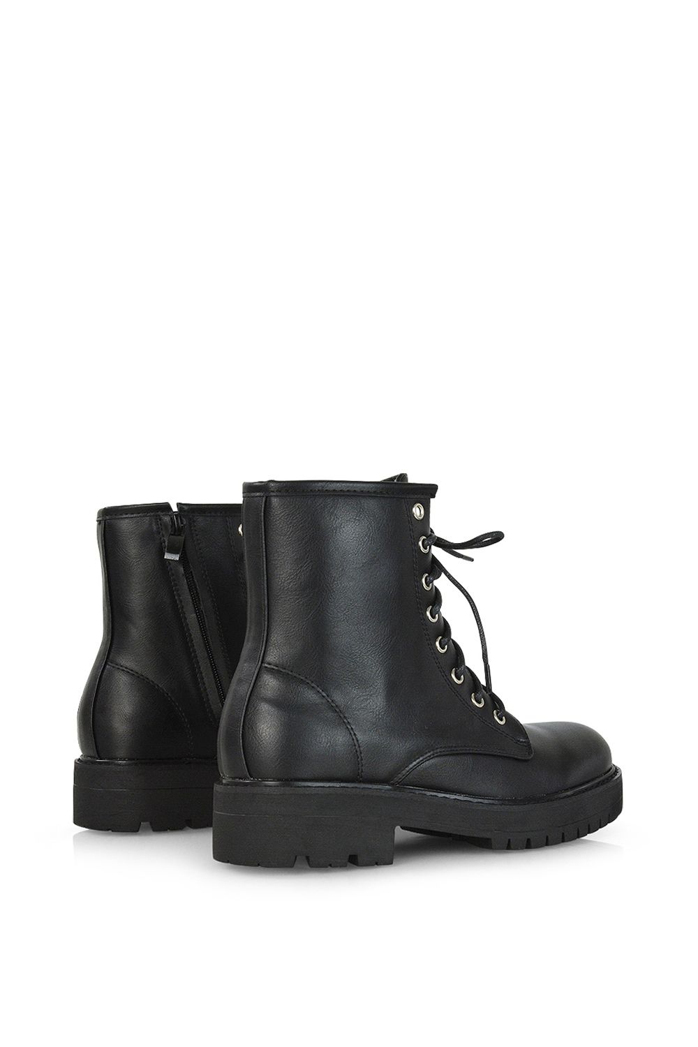 XY London 'Hermoine' Chunky Low Block Heel Lace up Ankle Biker Boots image 4