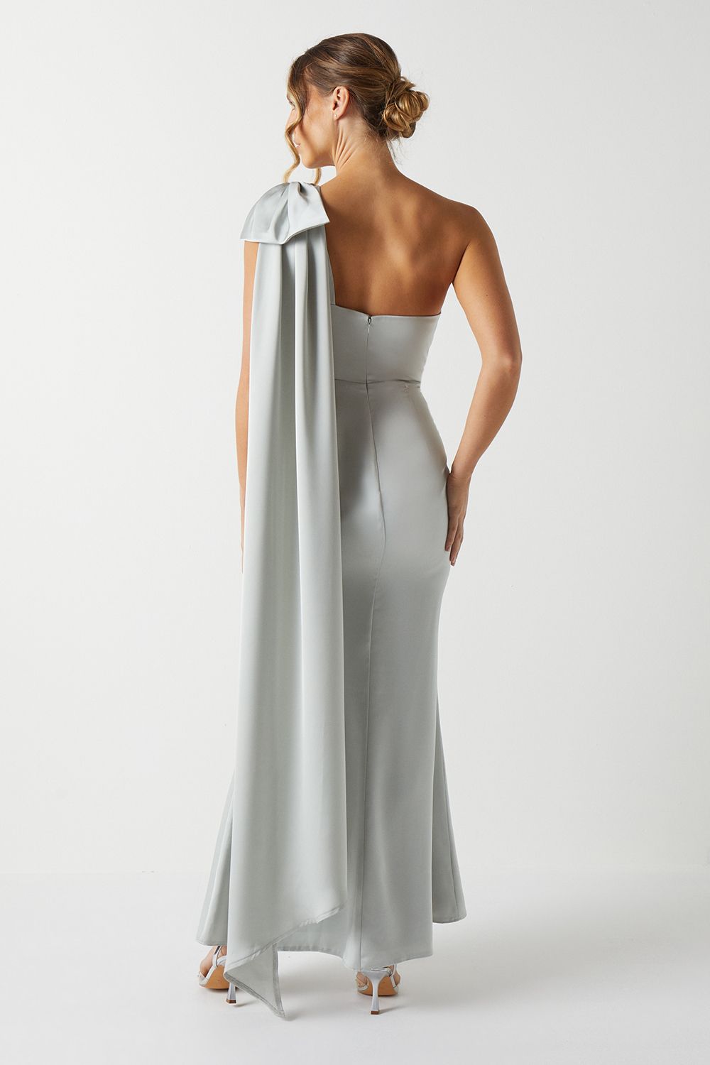 Coast Bow And Drape Detail One Shoulder Satin Bridesmaid Dress Sage image 3