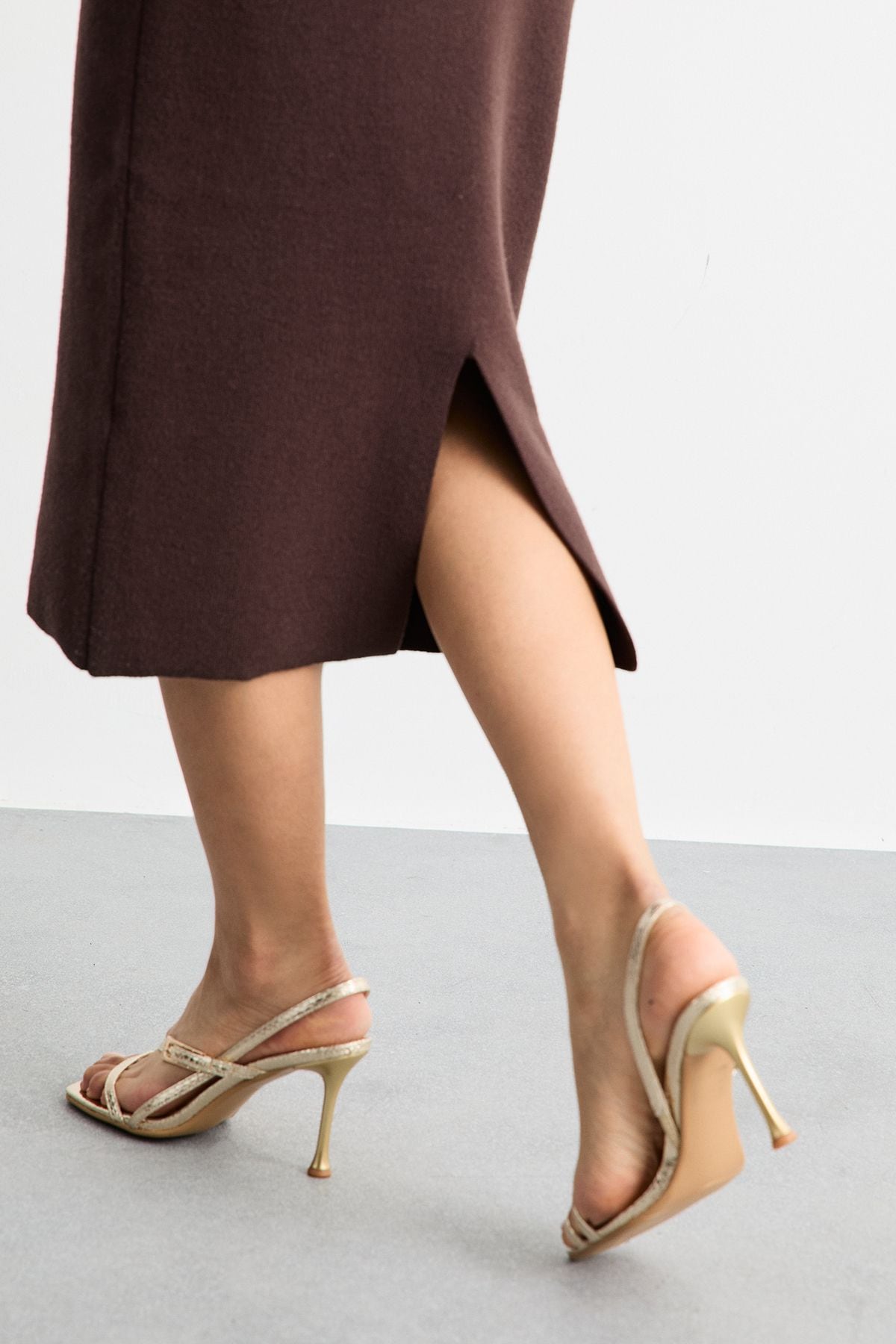 MissPap Snake Print High Stiletto Heel Strappy Sandals Gold image 3