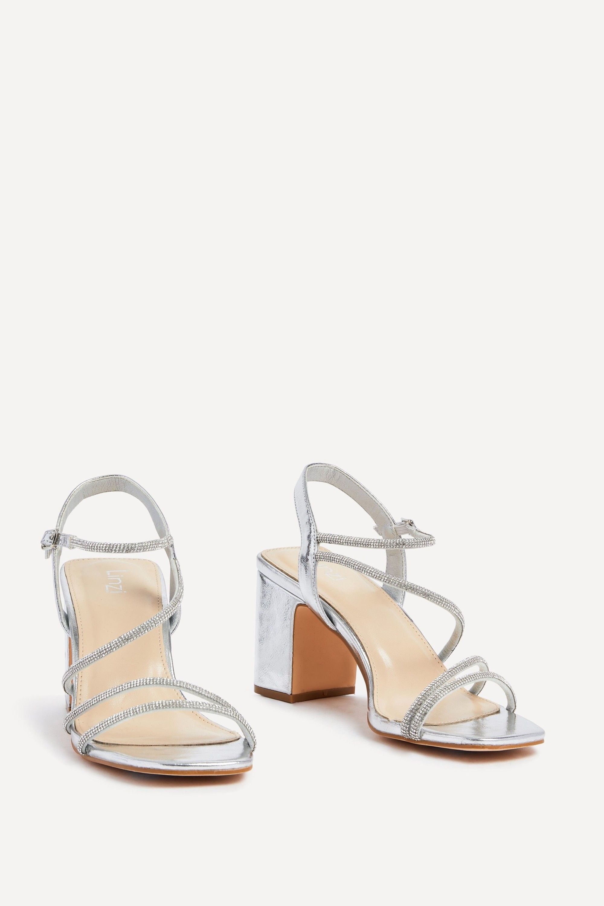 Linzi Kira Silver Faux Leather Strappy Diamante Block Heel image 5