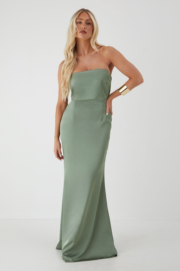 MissPap Premium Satin Bandeau Overlay Bridesmaid Dress Sage