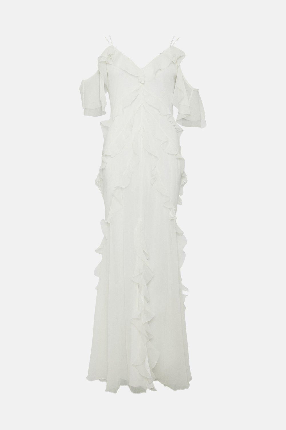 Coast Statement Frill Cold Shoulder Open Back Dress Ivory image 4